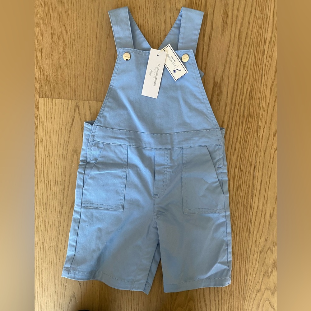 Jacadi blue toddler boys short overalls